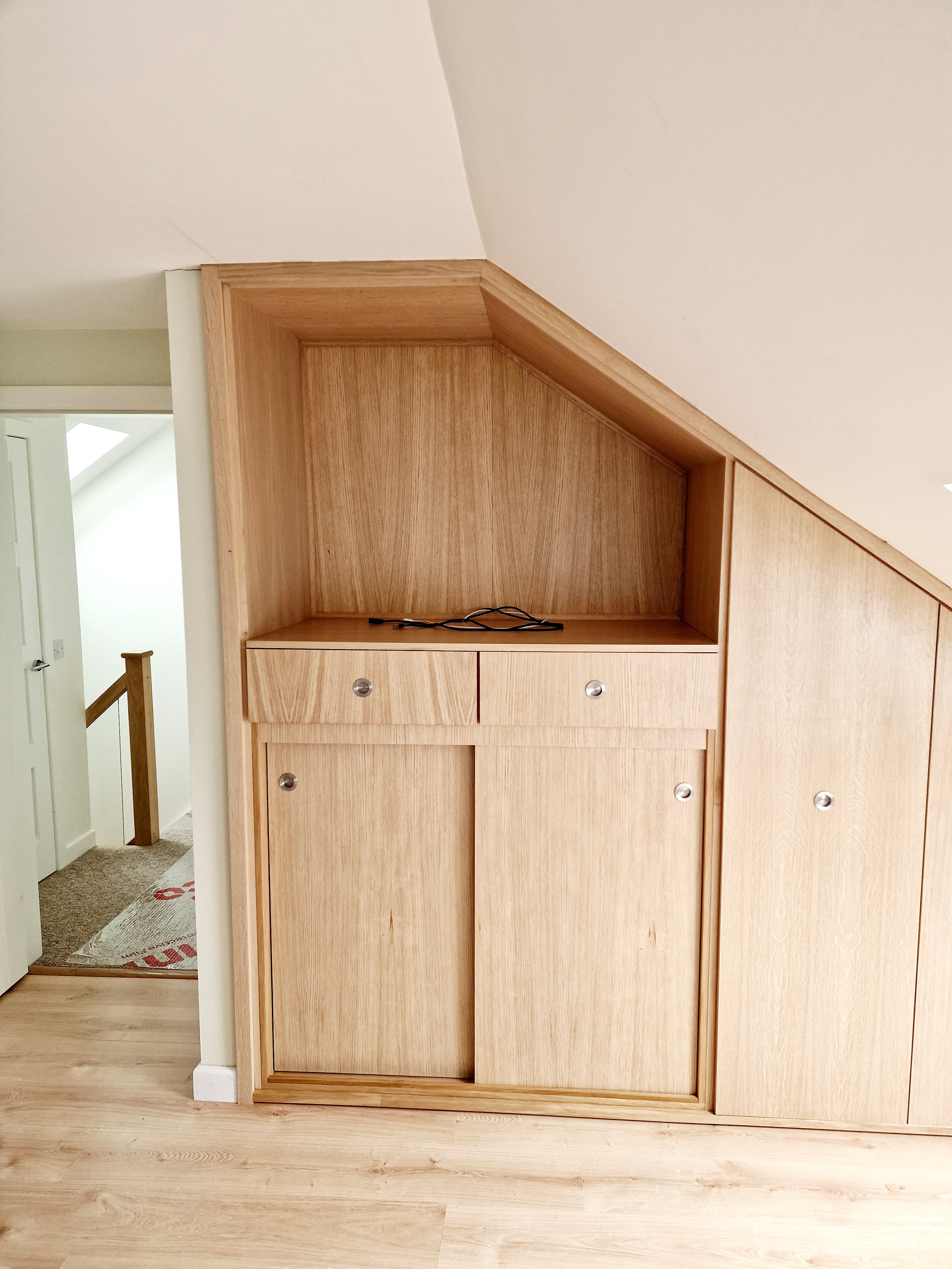 Natural Oak Wardrobe - Built-In Shelving Unit