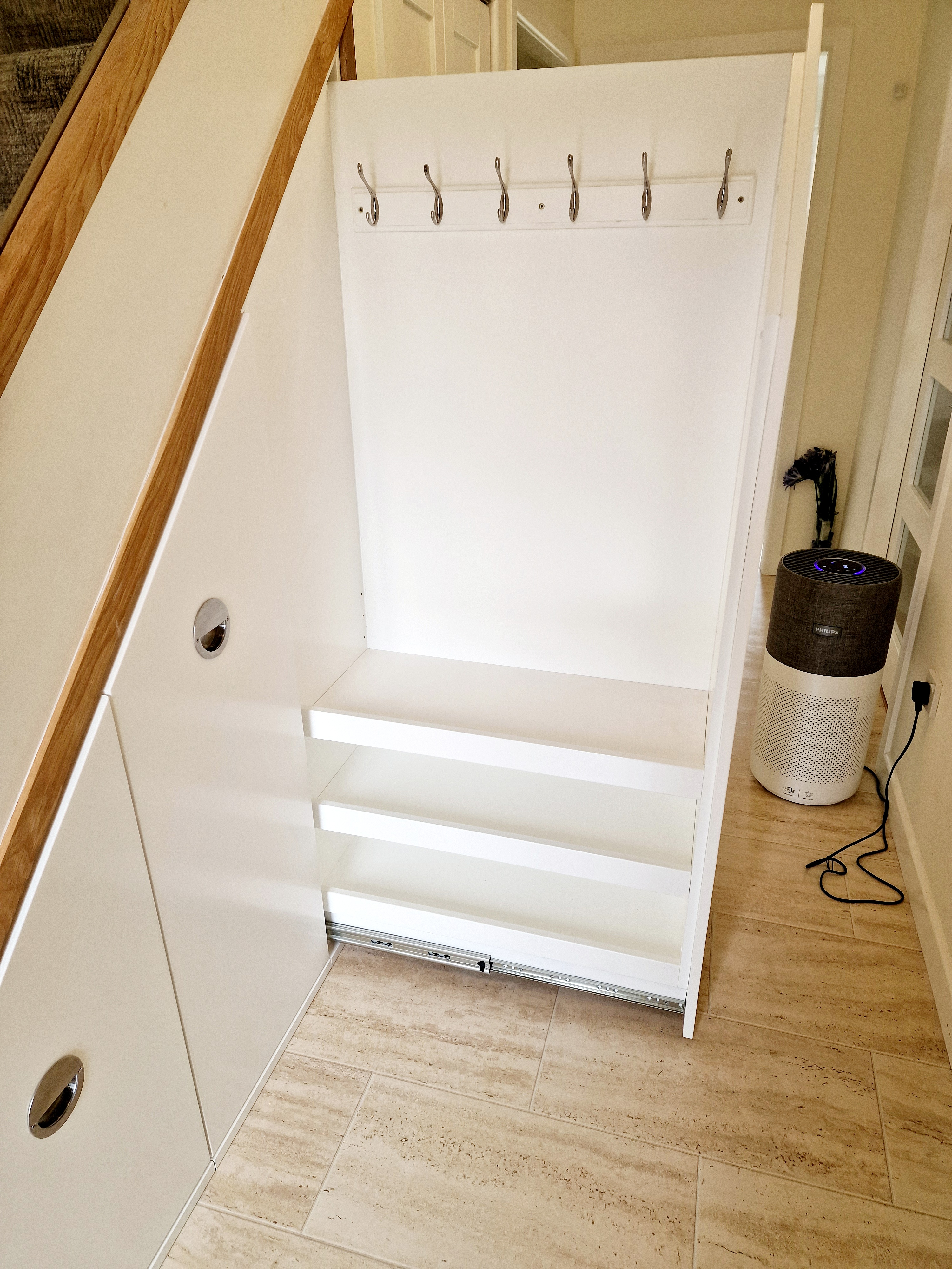 Understairs Storage - White Unit with Hooks