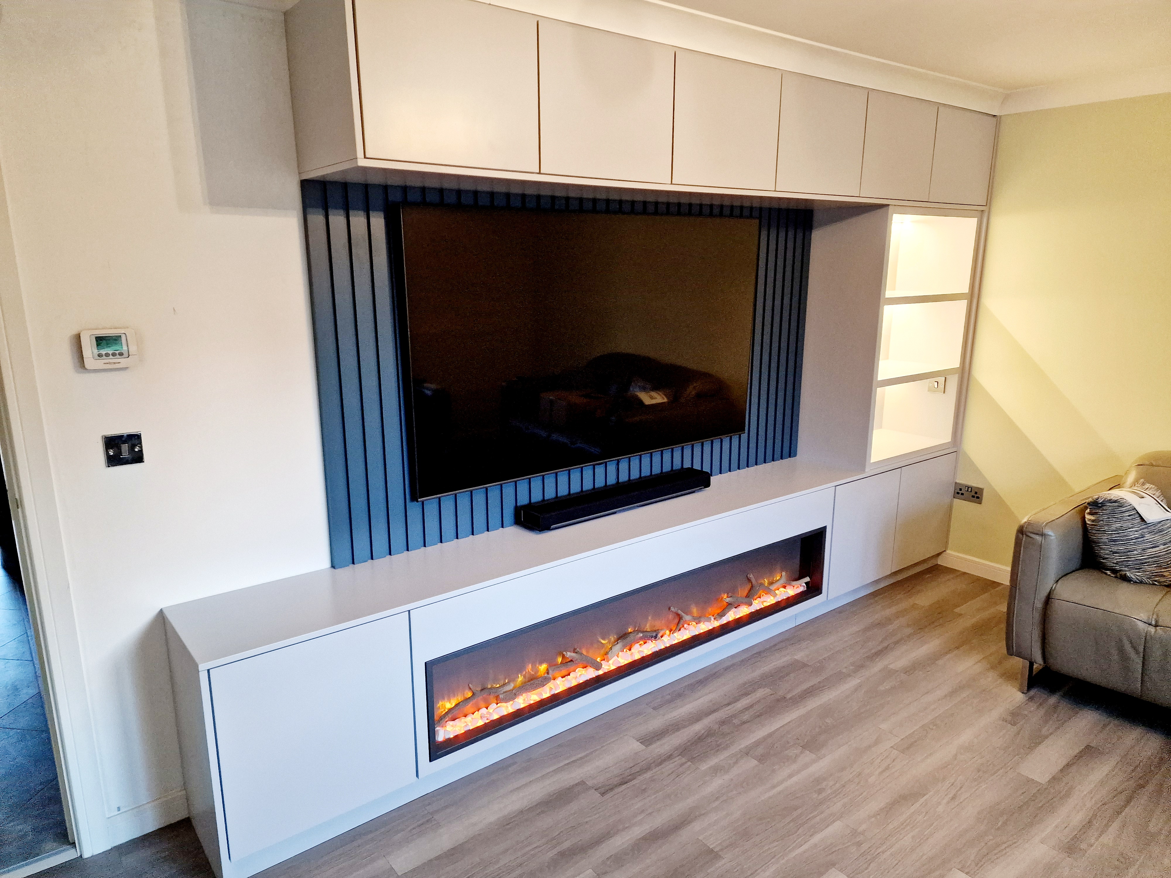 Media Wall - Premium White Cabinetry with Fireplace