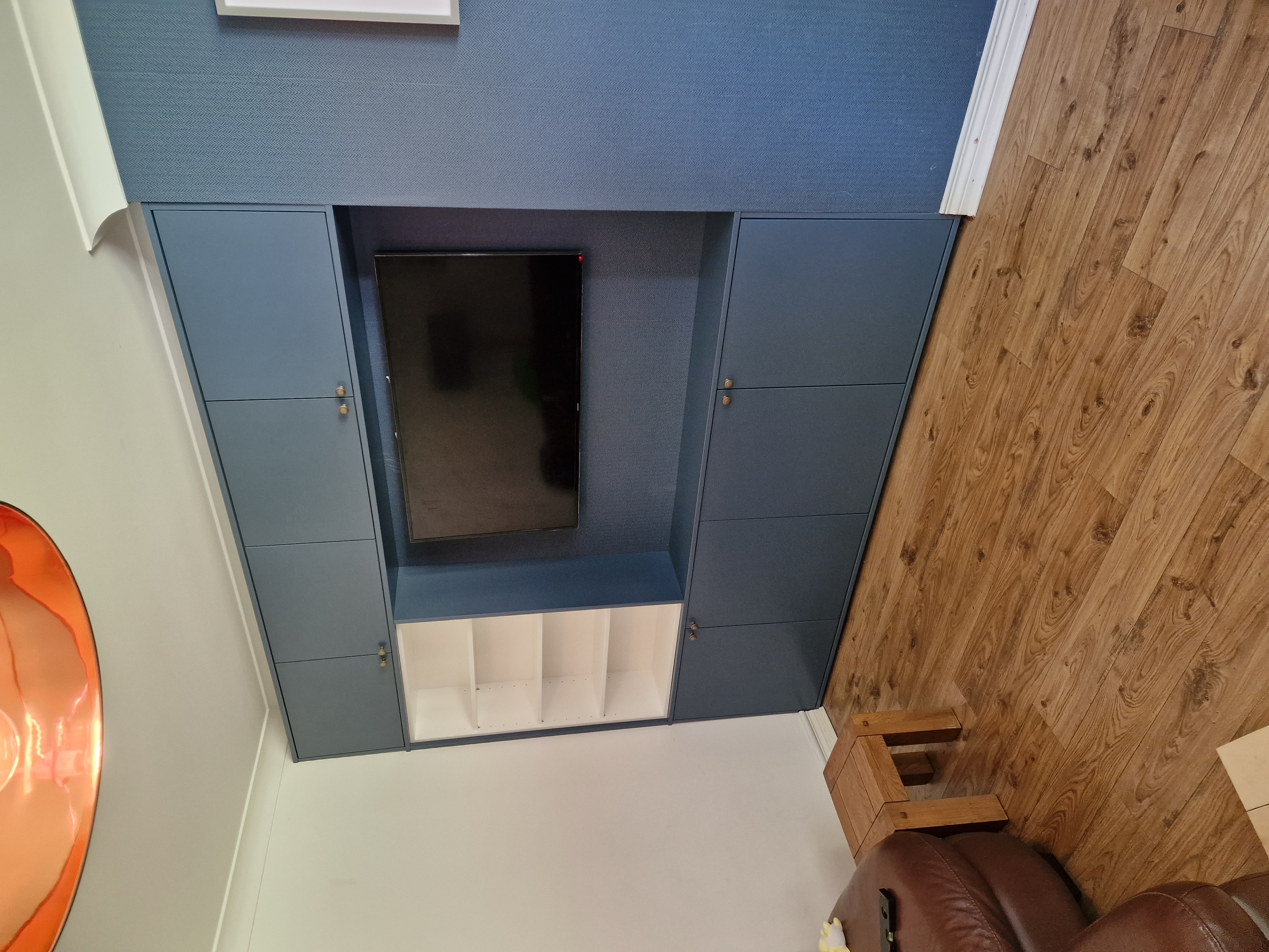 Media Wall - Slate Blue with Accent Lighting