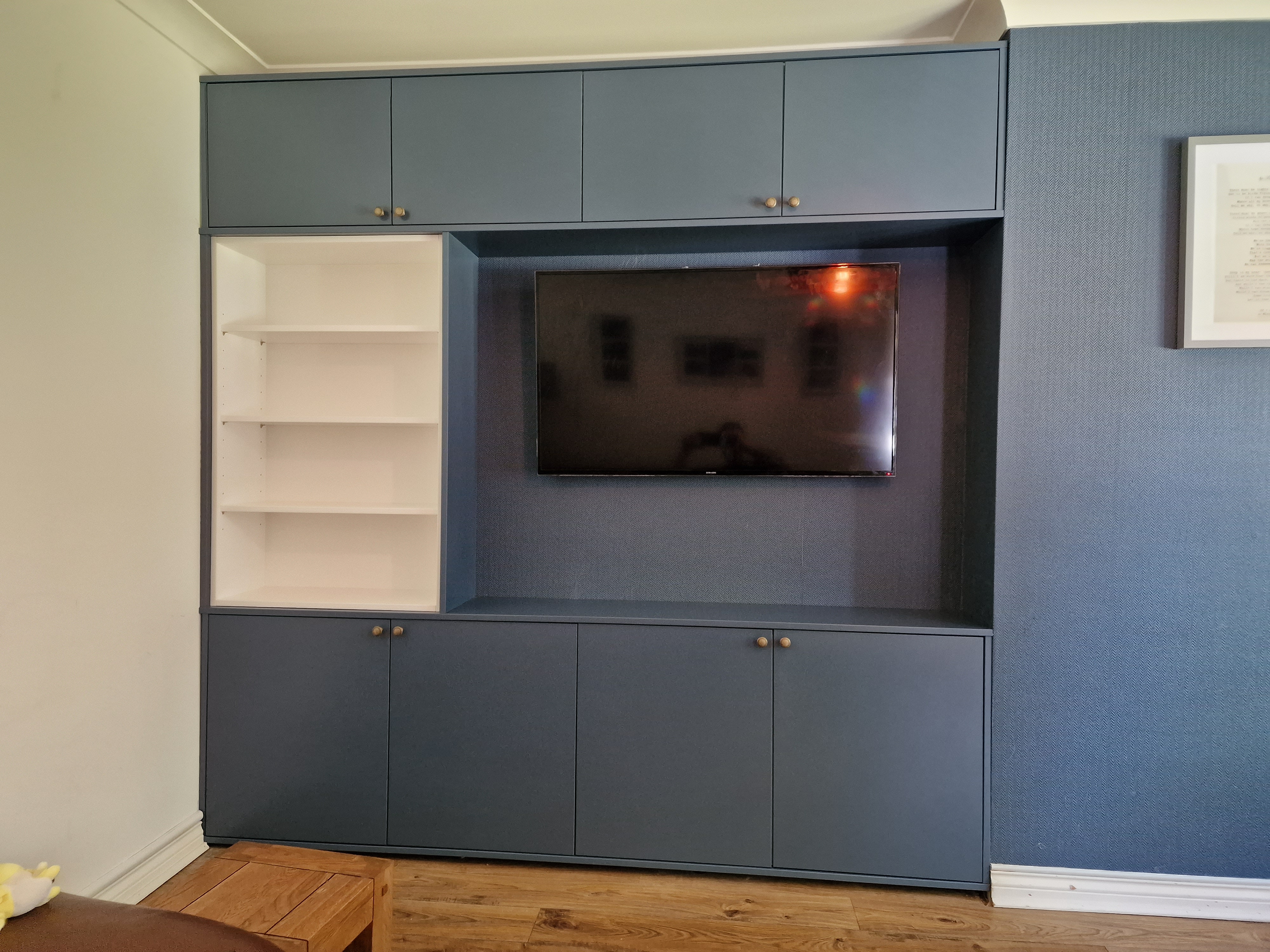 Media Wall - Charcoal Grey with Open Shelving