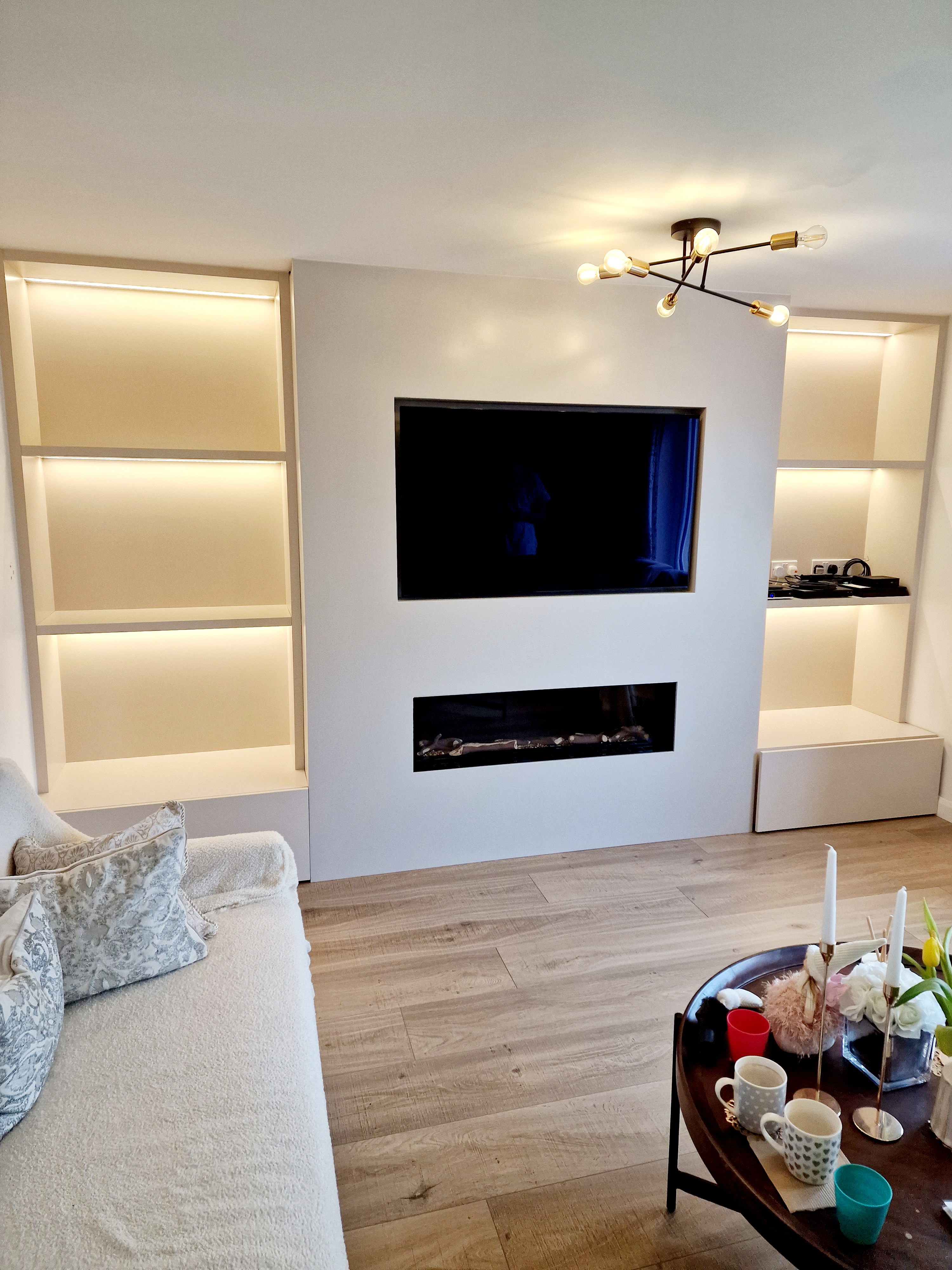 Media Wall - Integrated Shelving with Fireplace