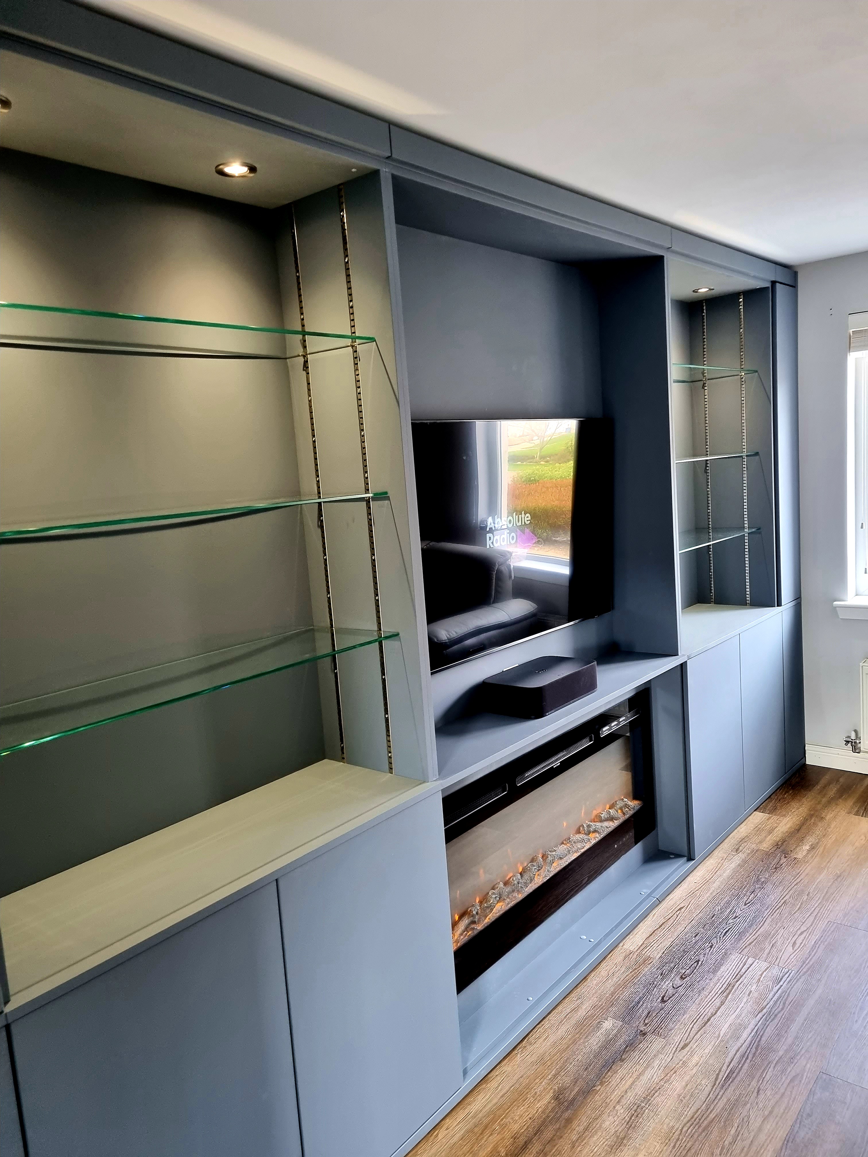 Media Wall - Slate Blue with Accent Shelving