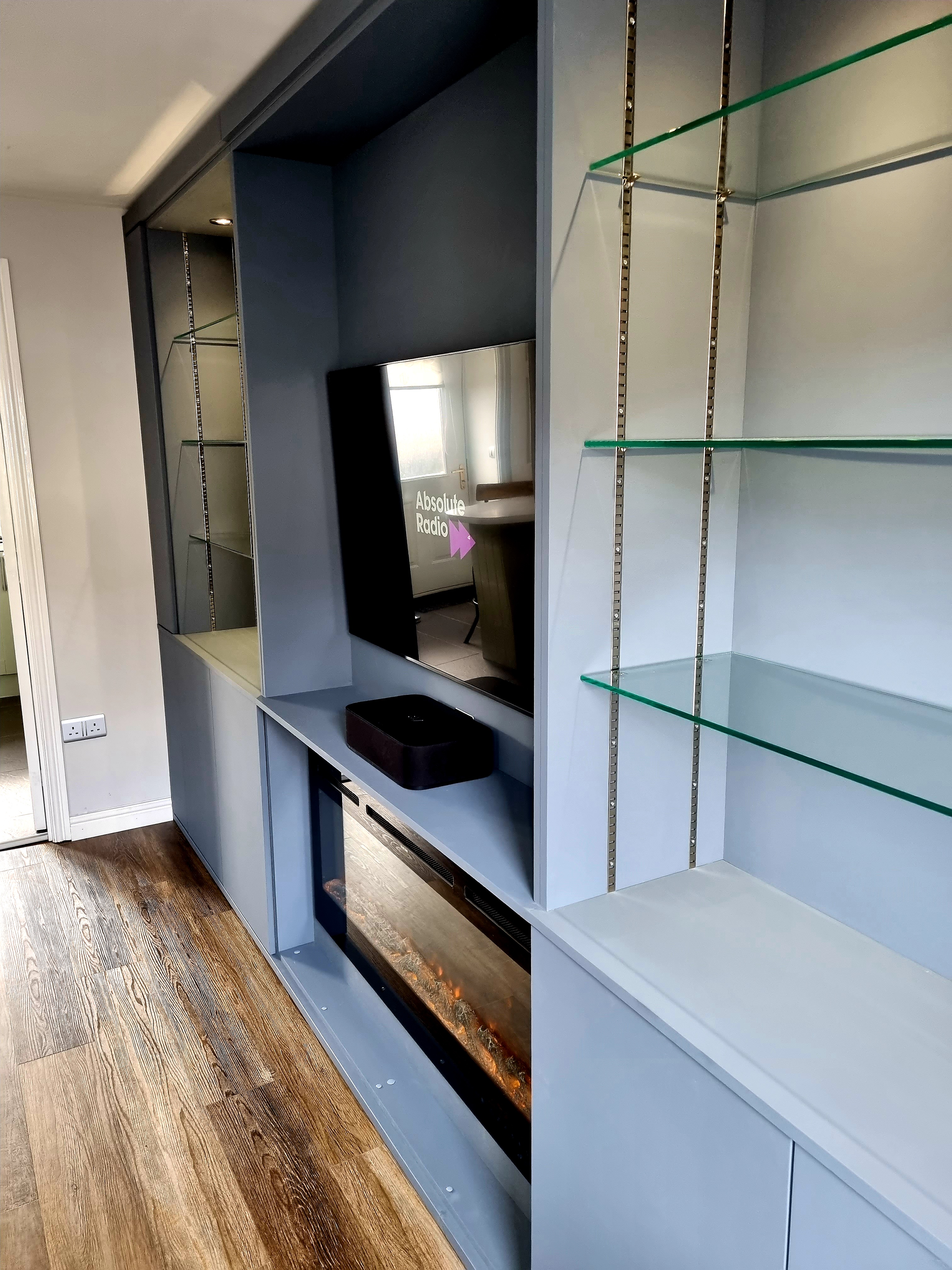 Media Wall - Slate Blue Side Profile View