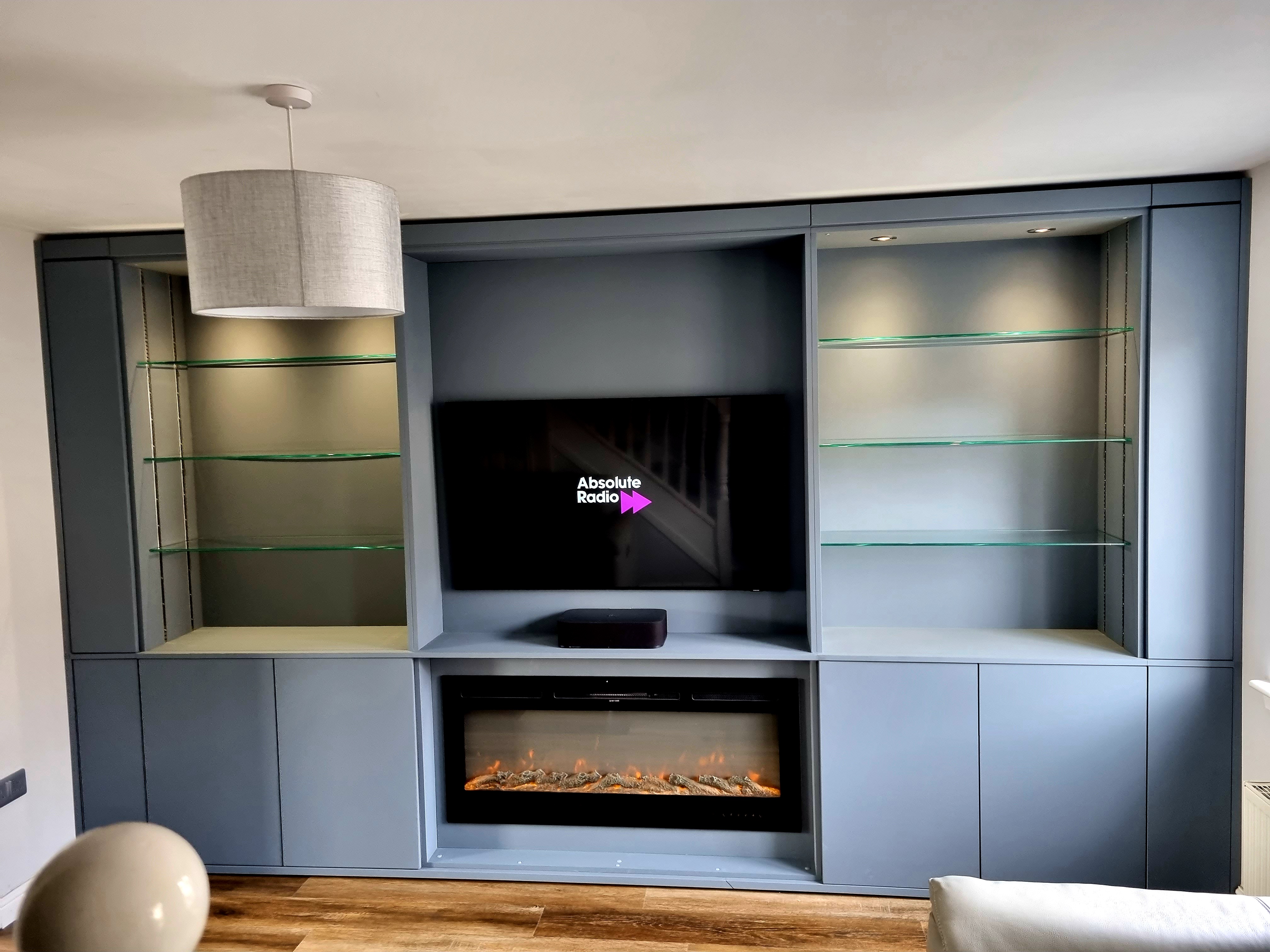 Media Wall - Full Slate Blue Entertainment Suite